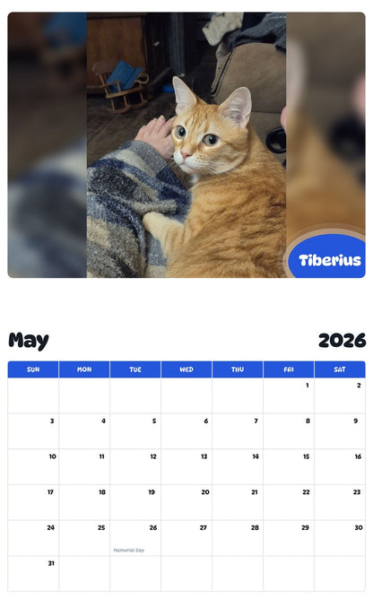 2026 - 2027 Tiberius - Pawidols Pet Calendar