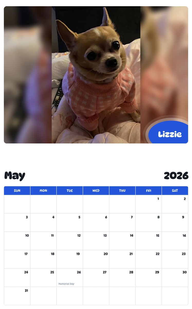 2026 - 2027 Lizzie - Pawidols Pet Calendar