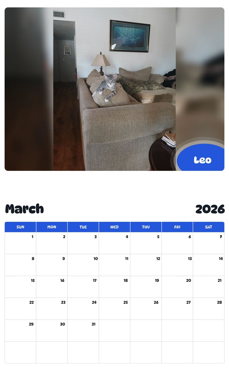 November 2025 - October 2026 Leo - Pawidols Pet Calendar