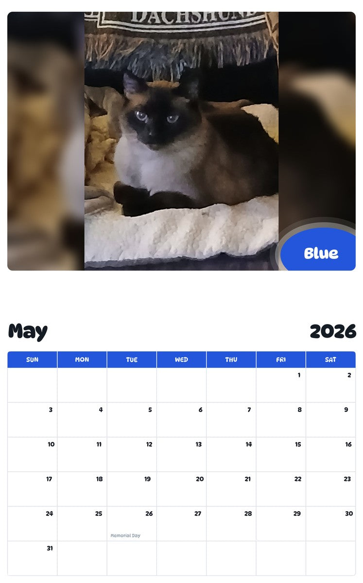 2026 - 2027 Blue - Pawidols Pet Calendar