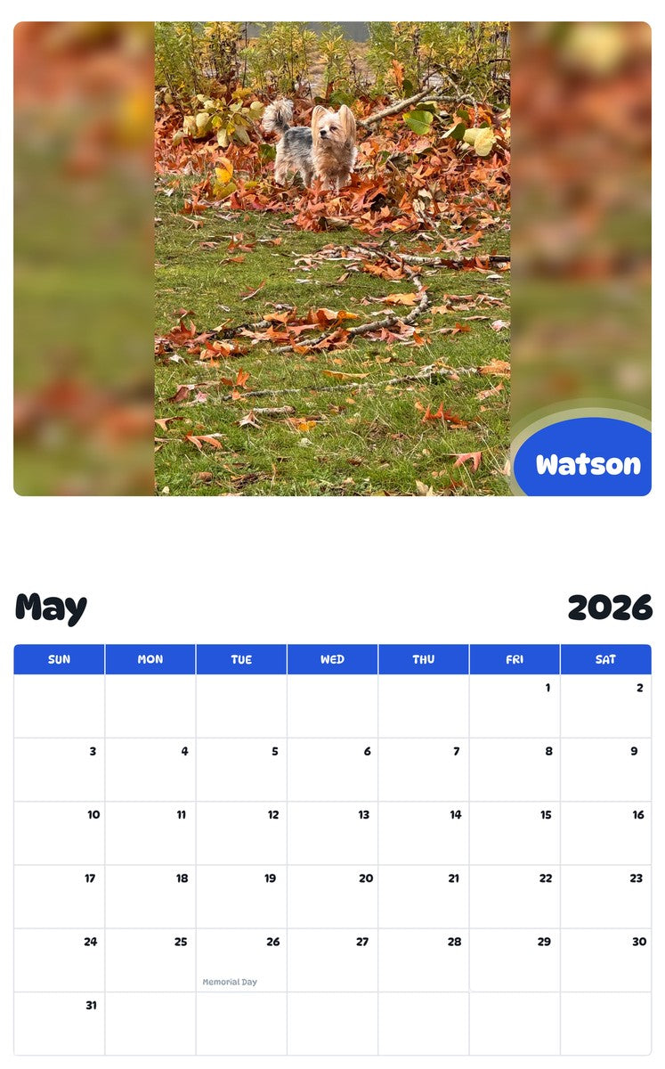 2026 - 2027 Watson - Pawidols Pet Calendar