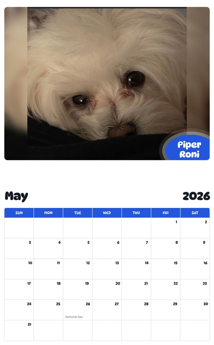 2026 - 2027 Piper Roni - Pawidols Pet Calendar