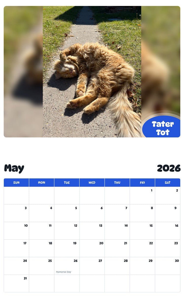 2026 - 2027 Tater Tot - Pawidols Pet Calendar