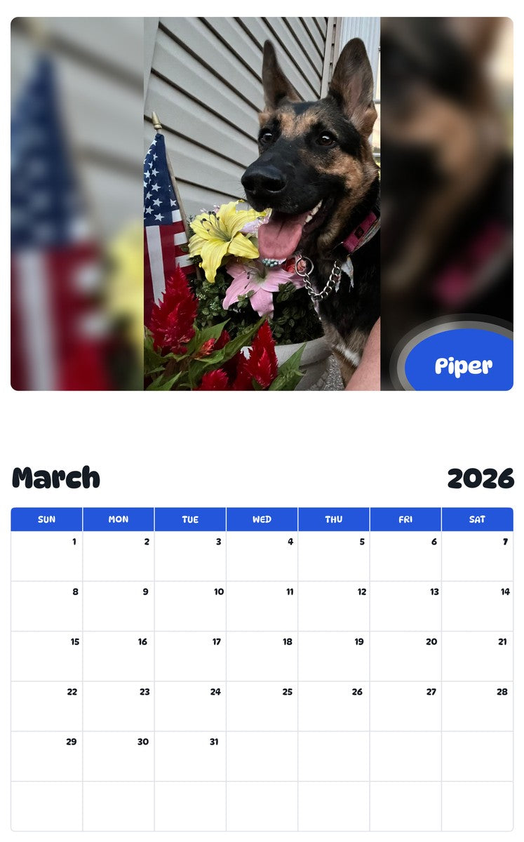 November 2025 - October 2026 Piper - Pawidols Pet Calendar