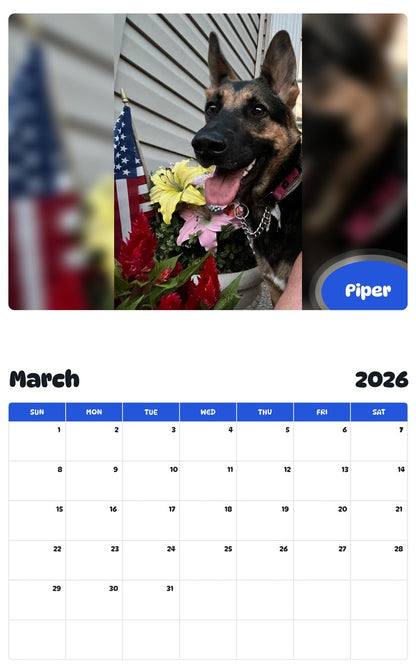 November 2025 - October 2026 Piper - Pawidols Pet Calendar