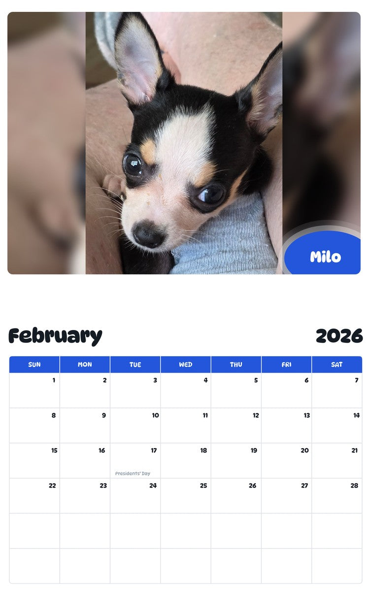 October 2025 - September 2026 Milo - Pawidols Pet Calendar