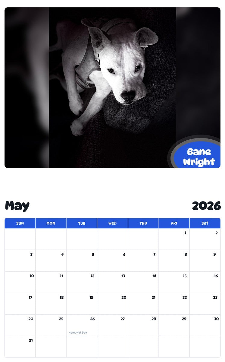 2026 - 2027 Bane Wright - Pawidols Pet Calendar