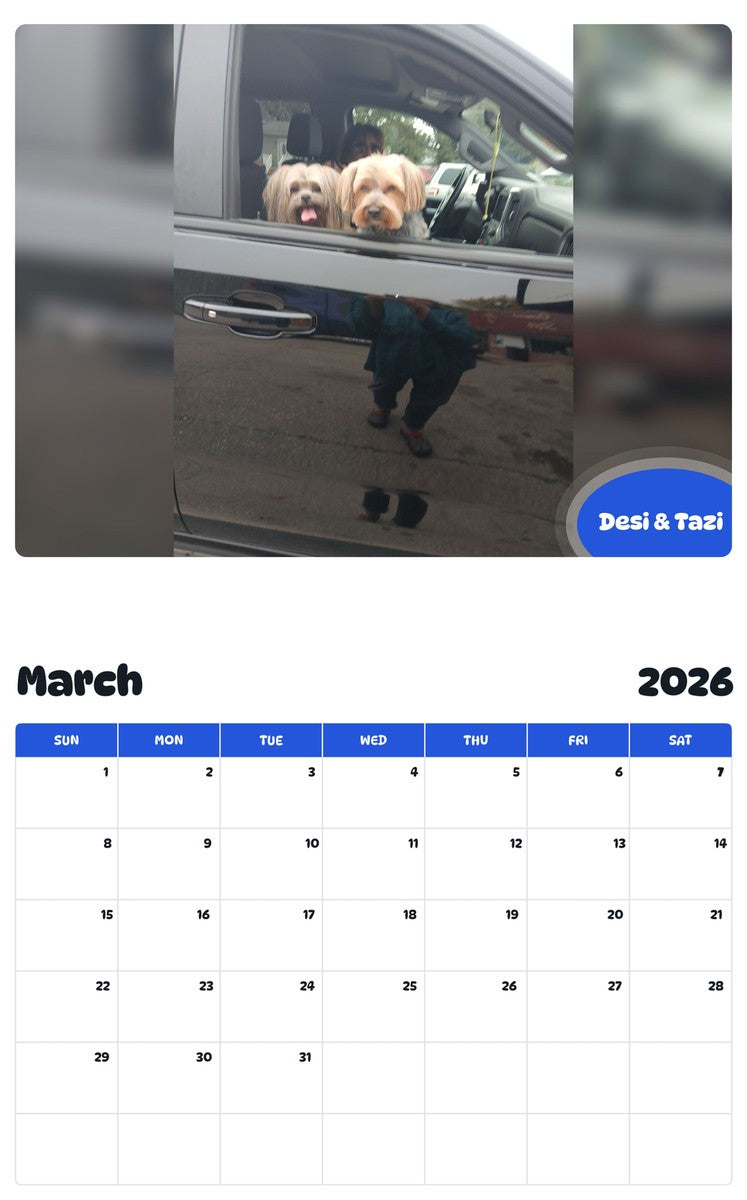 November 2025 - October 2026 Desi & Tazi - Pawidols Pet Calendar