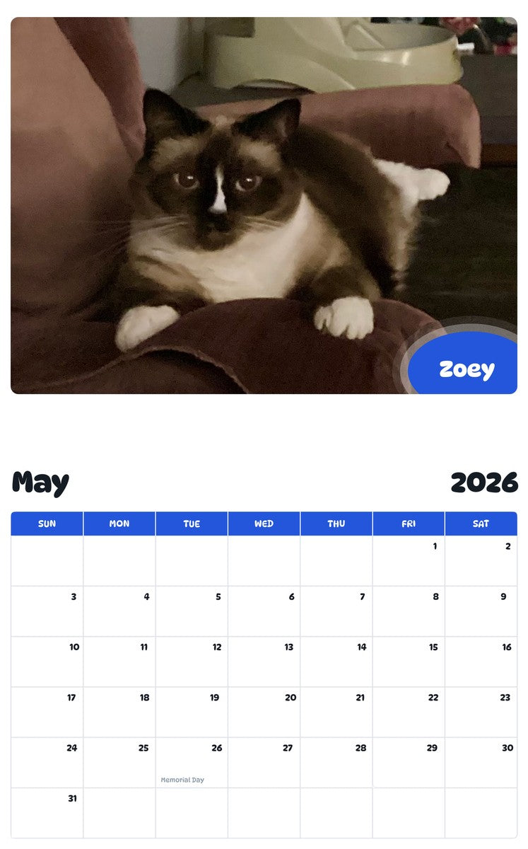 2026 - 2027 Zoey - Pawidols Pet Calendar