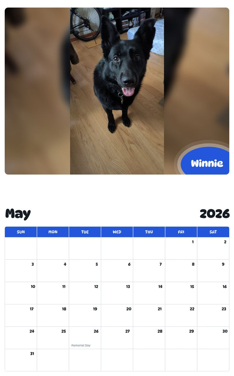 2026 - 2027 Winnie - Pawidols Pet Calendar