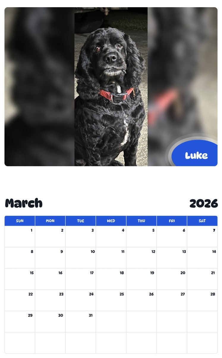November 2025 - October 2026 Luke - Pawidols Pet Calendar
