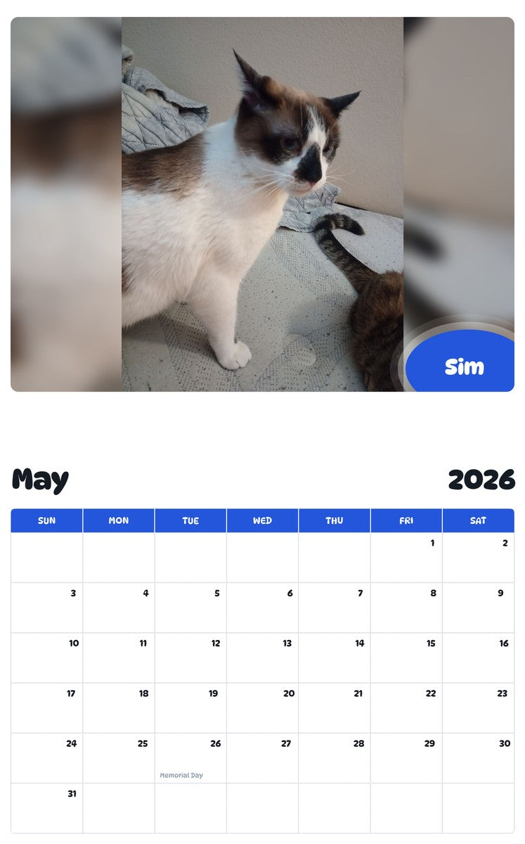 2026 - 2027 Sim - Pawidols Pet Calendar