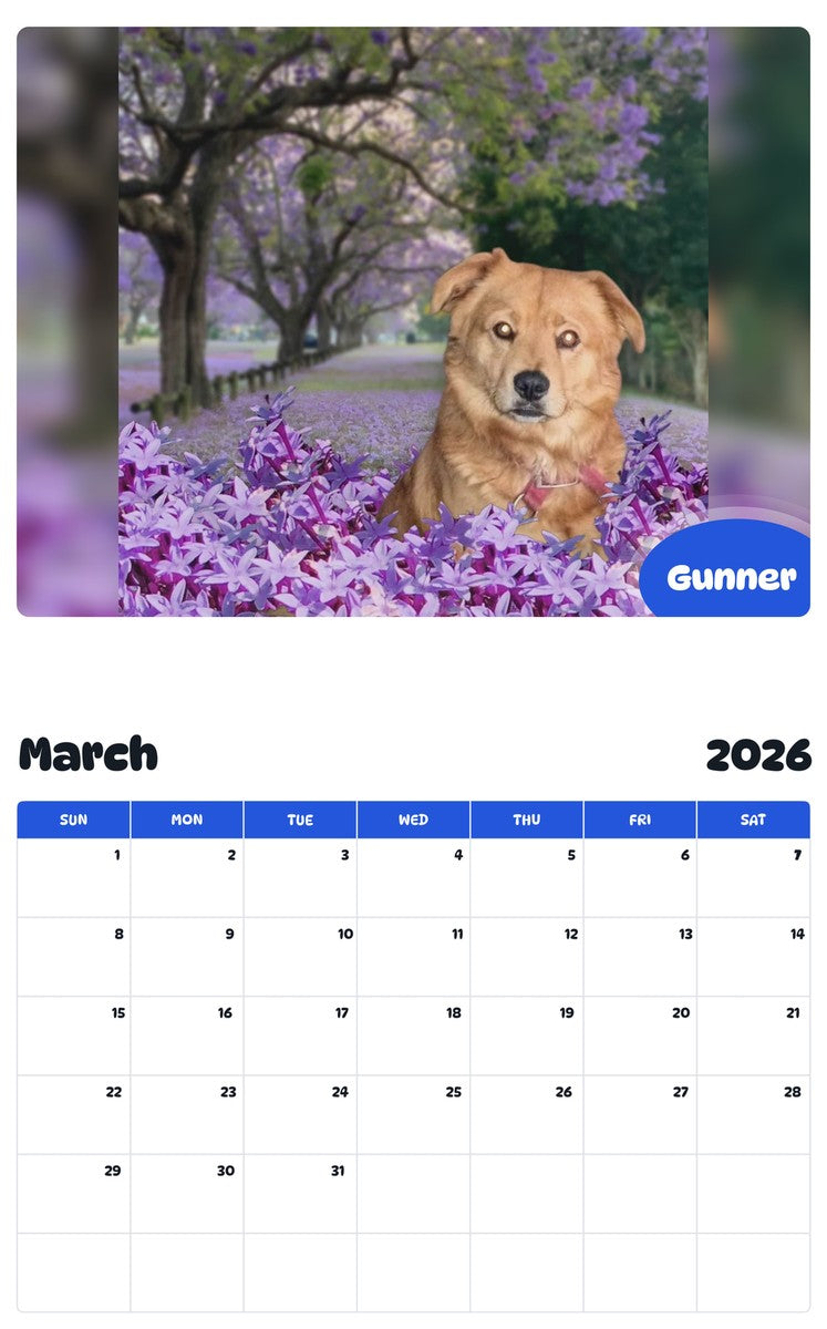 November 2025 - October 2026 Gunner - Pawidols Pet Calendar