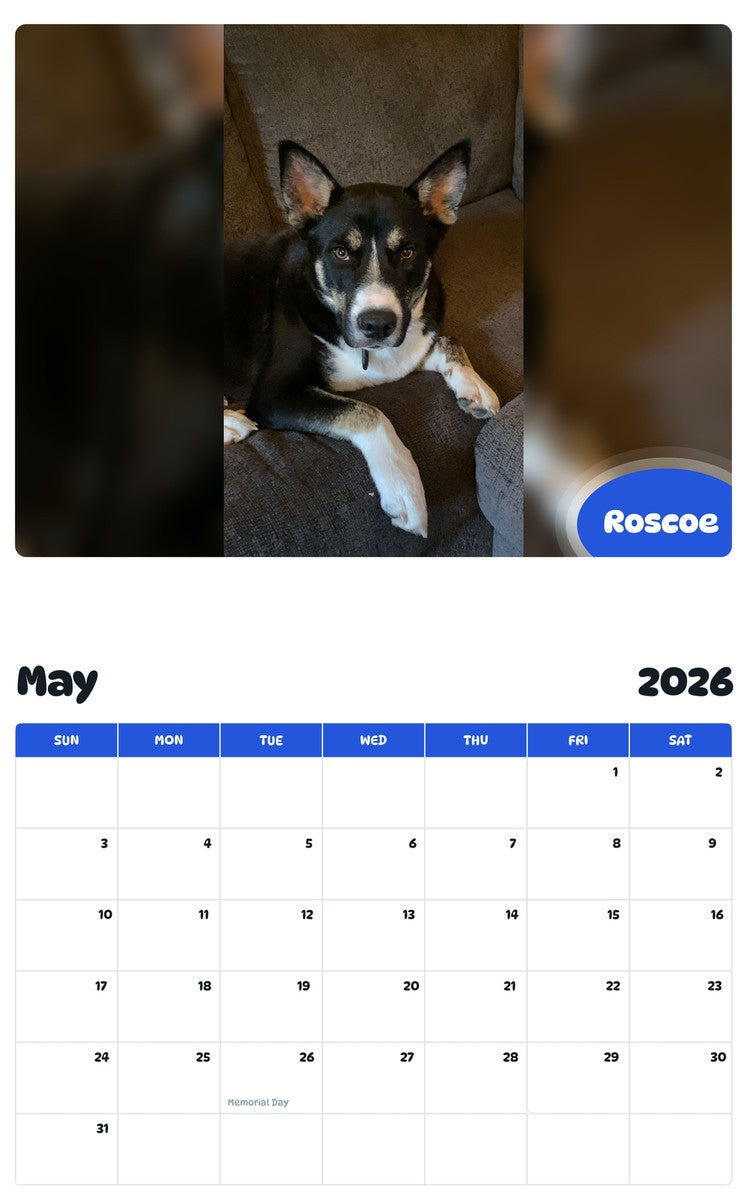 2026 - 2027 Roscoe - Pawidols Pet Calendar