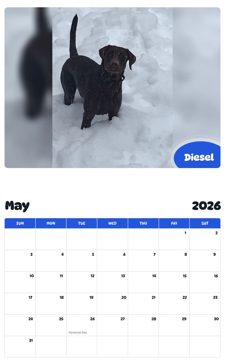 2026 - 2027 Diesel - Pawidols Pet Calendar