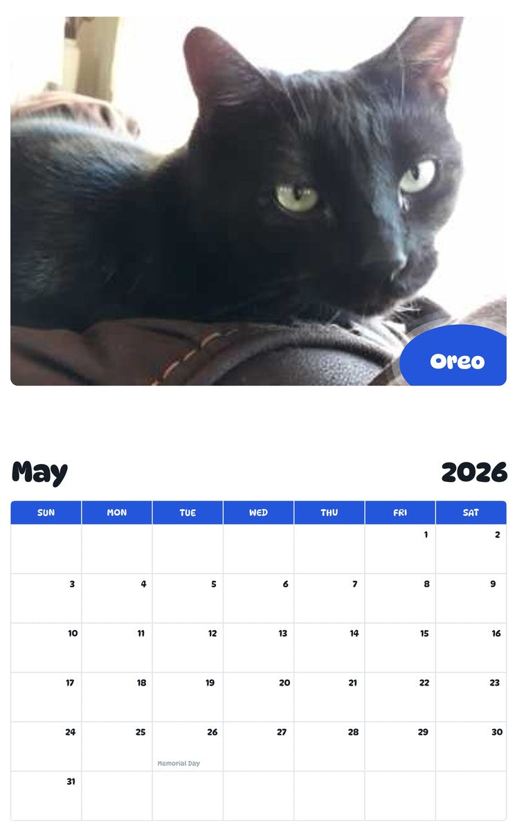 2026 - 2027 Oreo - Pawidols Pet Calendar