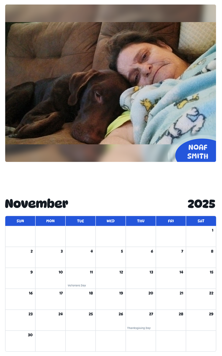July 2025 - June 2026 Noaf Smith - Pawidols Pet Calendar