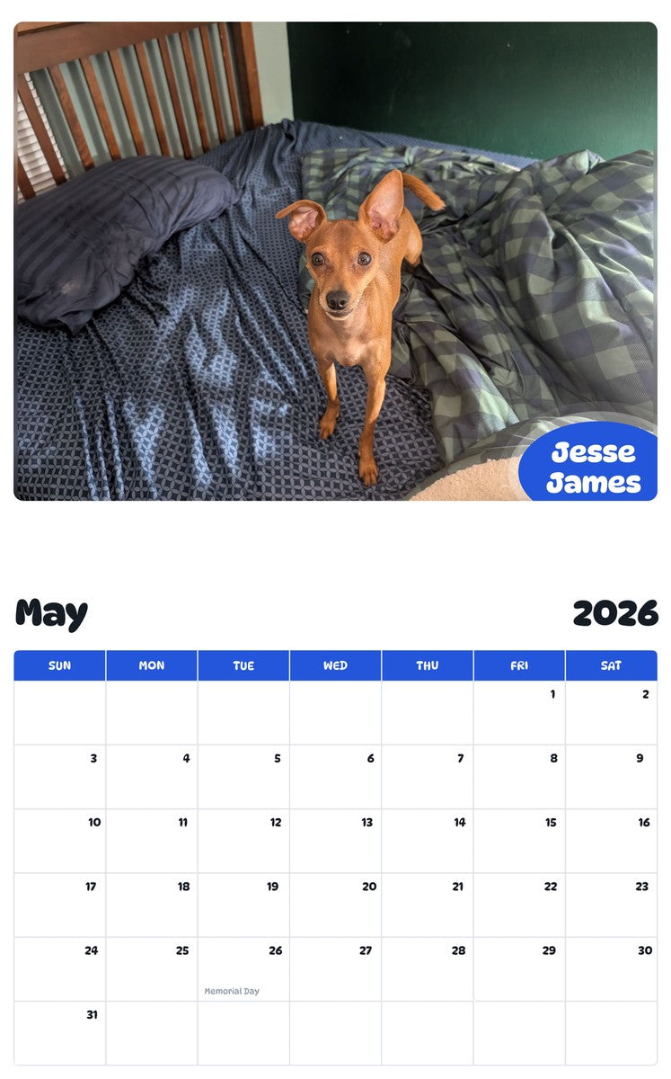 2026 - 2027 Jesse James - Pawidols Pet Calendar