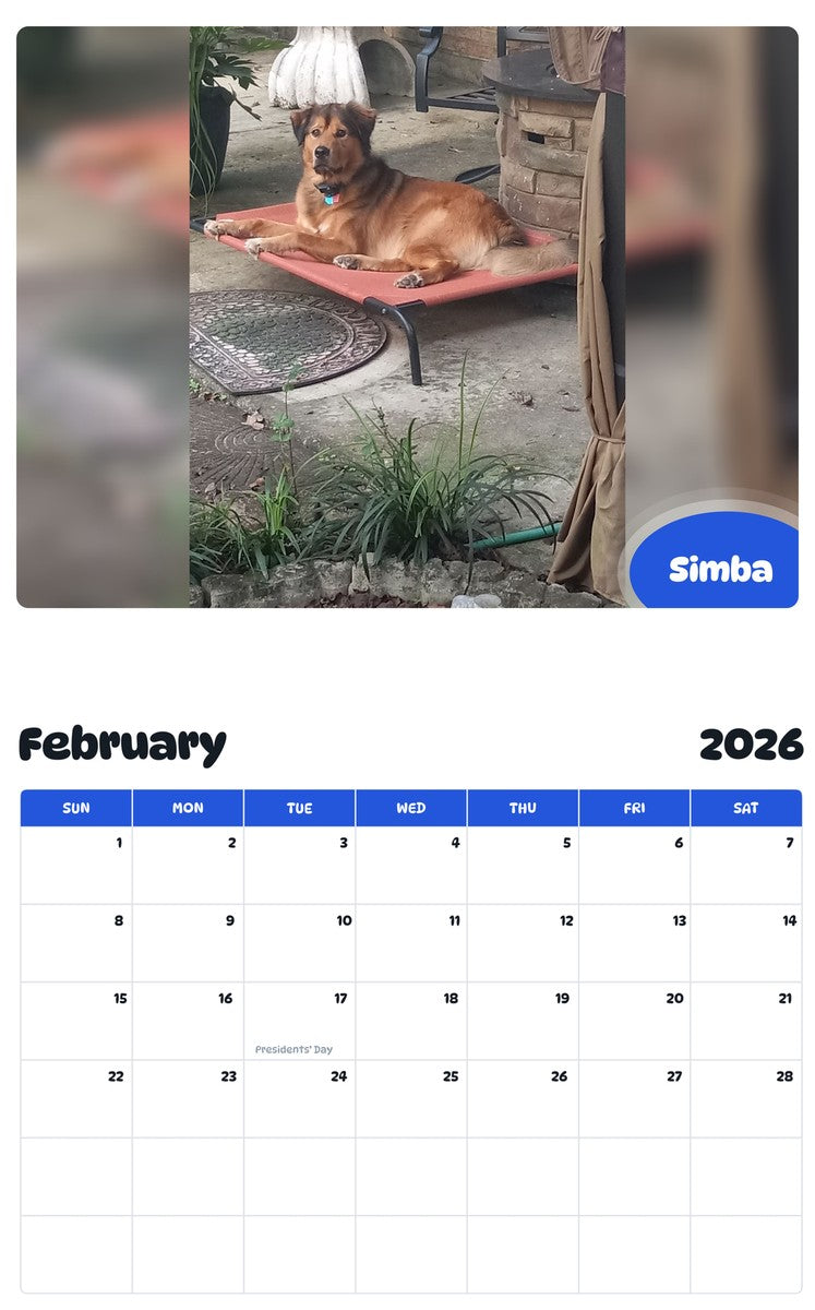 October 2025 - September 2026 Simba - Pawidols Pet Calendar