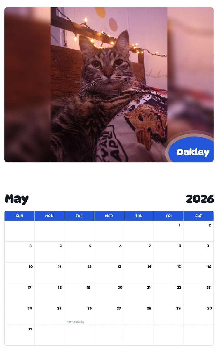 2026 - 2027 Oakley - Pawidols Pet Calendar