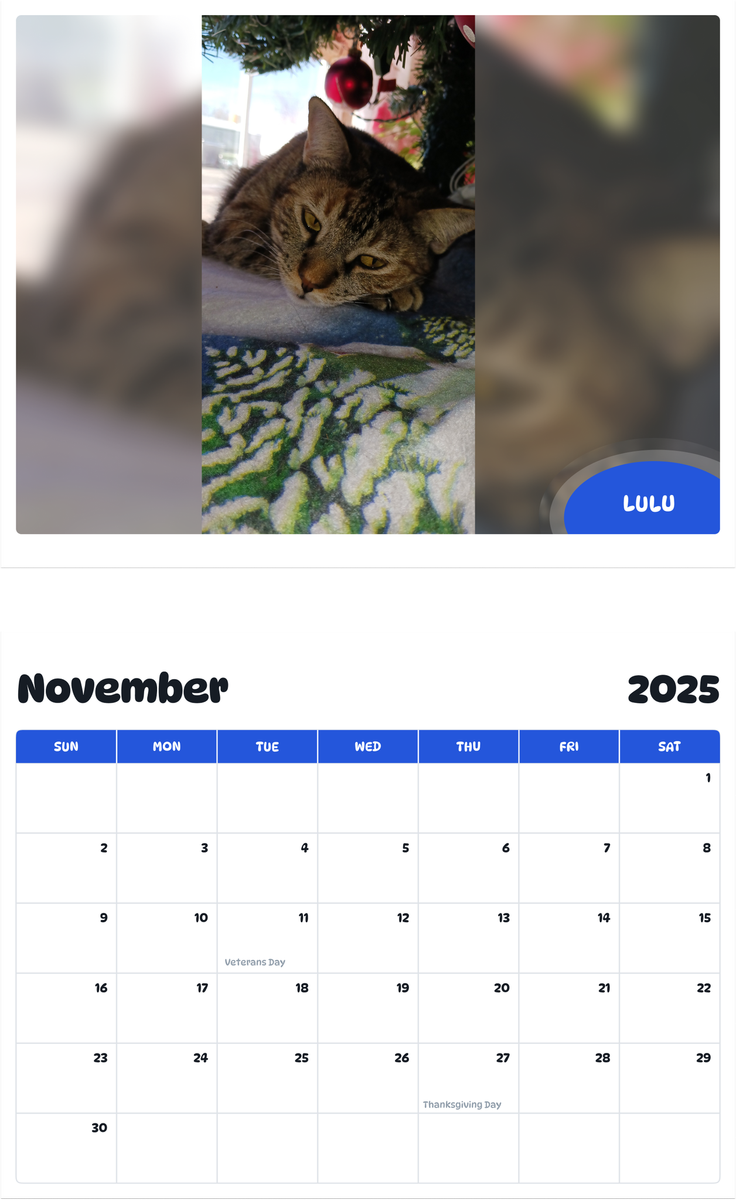 July 2025 - June 2026 Lulu - Pawidols Pet Calendar