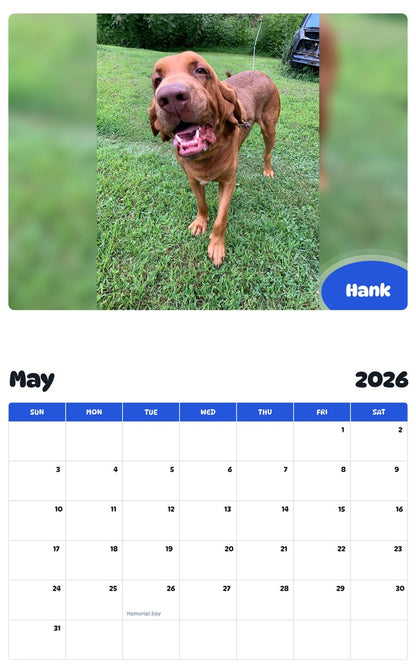 2026 - 2027 Hank - Pawidols Pet Calendar