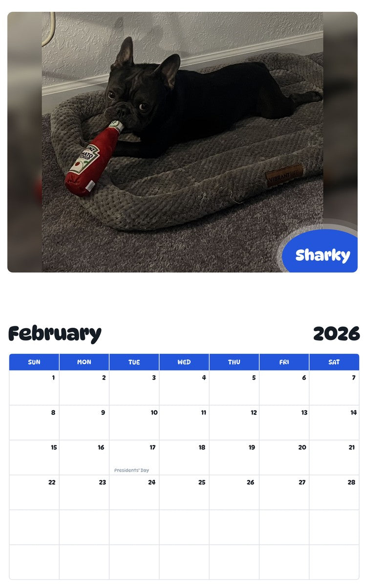 October 2025 - September 2026 Sharky - Pawidols Pet Calendar