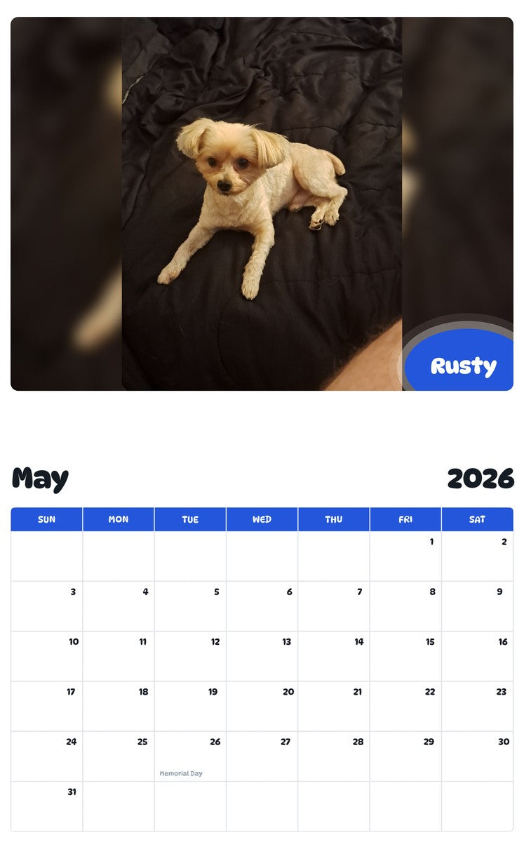 2026 - 2027 Rusty - Pawidols Pet Calendar