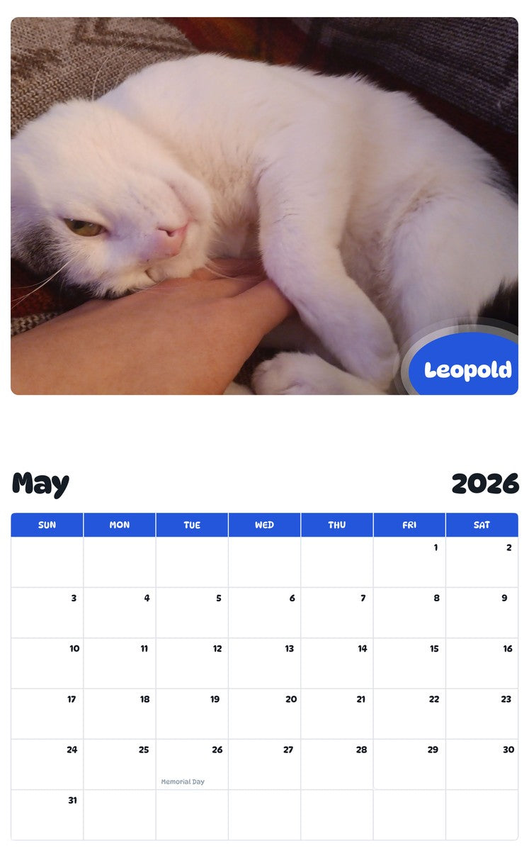 2026 - 2027 Leopold - Pawidols Pet Calendar