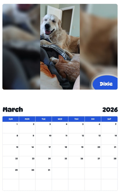 November 2025 - October 2026 Dixie - Pawidols Pet Calendar