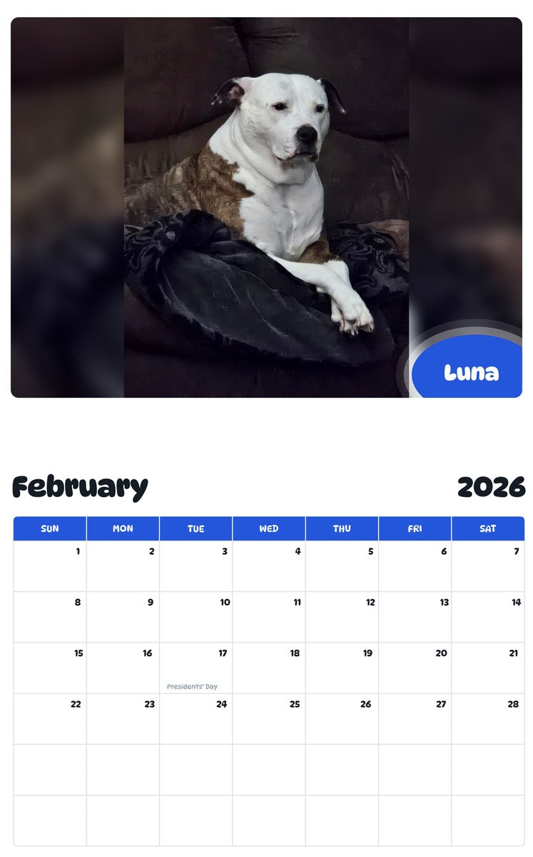 October 2025 - September 2026 Luna - Pawidols Pet Calendar