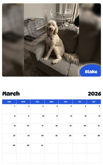 November 2025 - October 2026 Blake - Pawidols Pet Calendar