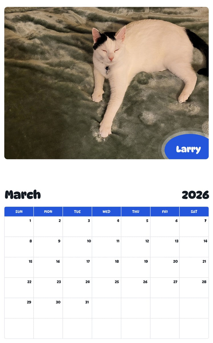 November 2025 - October 2026 Larry - Pawidols Pet Calendar