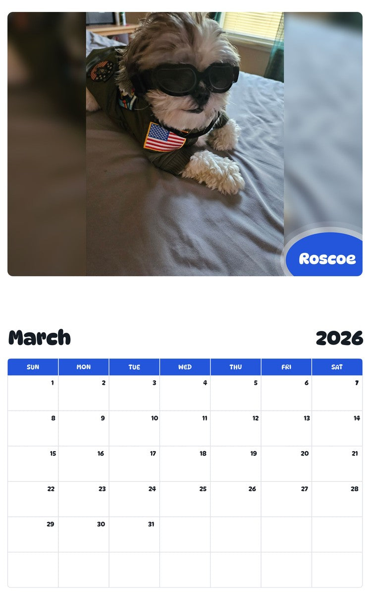 November 2025 - October 2026 Roscoe - Pawidols Pet Calendar