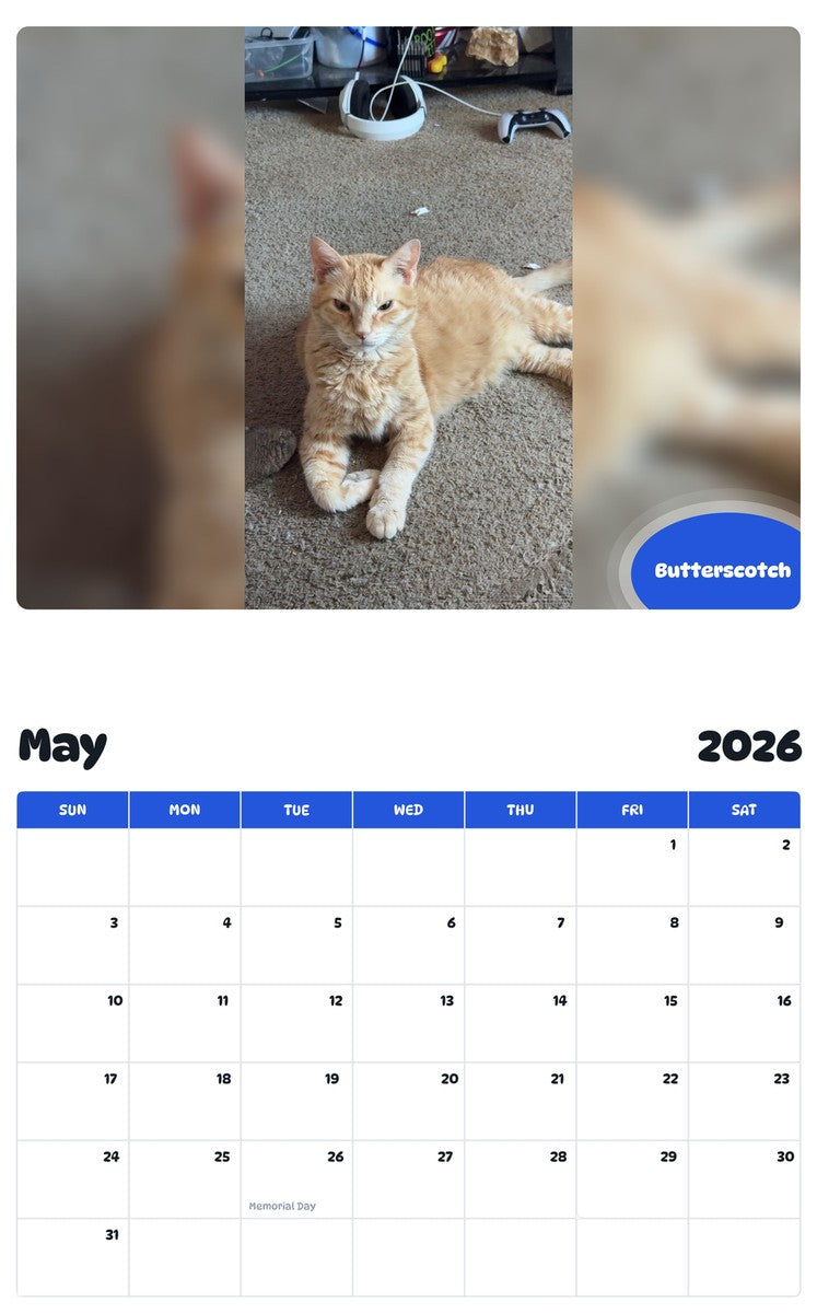 2026 - 2027 Butterscotch - Pawidols Pet Calendar