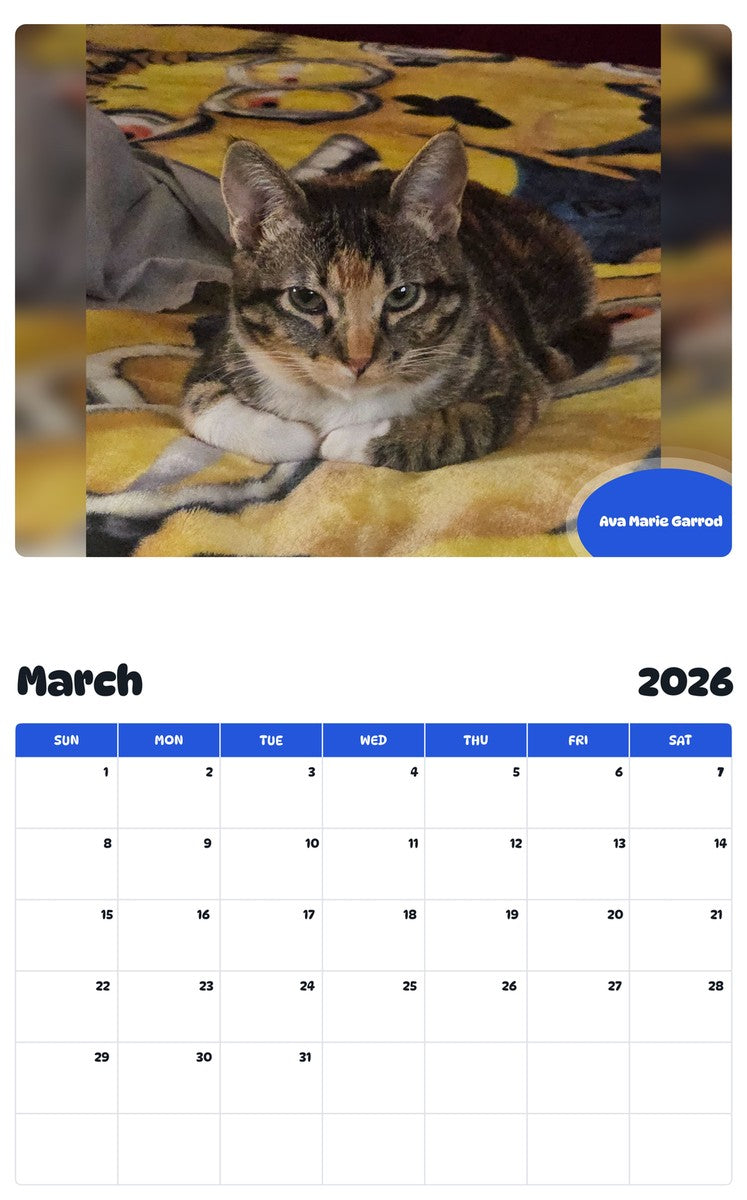 November 2025 - October 2026 Ava Marie Garrod - Pawidols Pet Calendar
