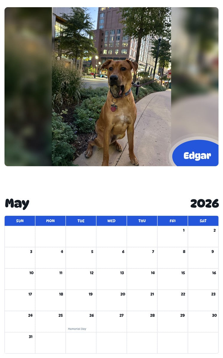 2026 - 2027 Edgar - Pawidols Pet Calendar