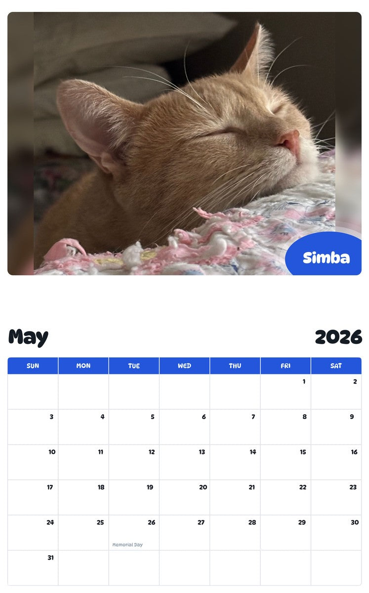 2026 - 2027 Simba - Pawidols Pet Calendar