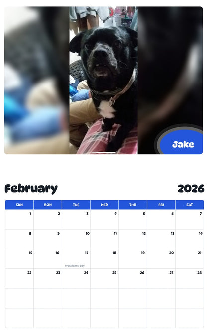 October 2025 - September 2026 Jake - Pawidols Pet Calendar