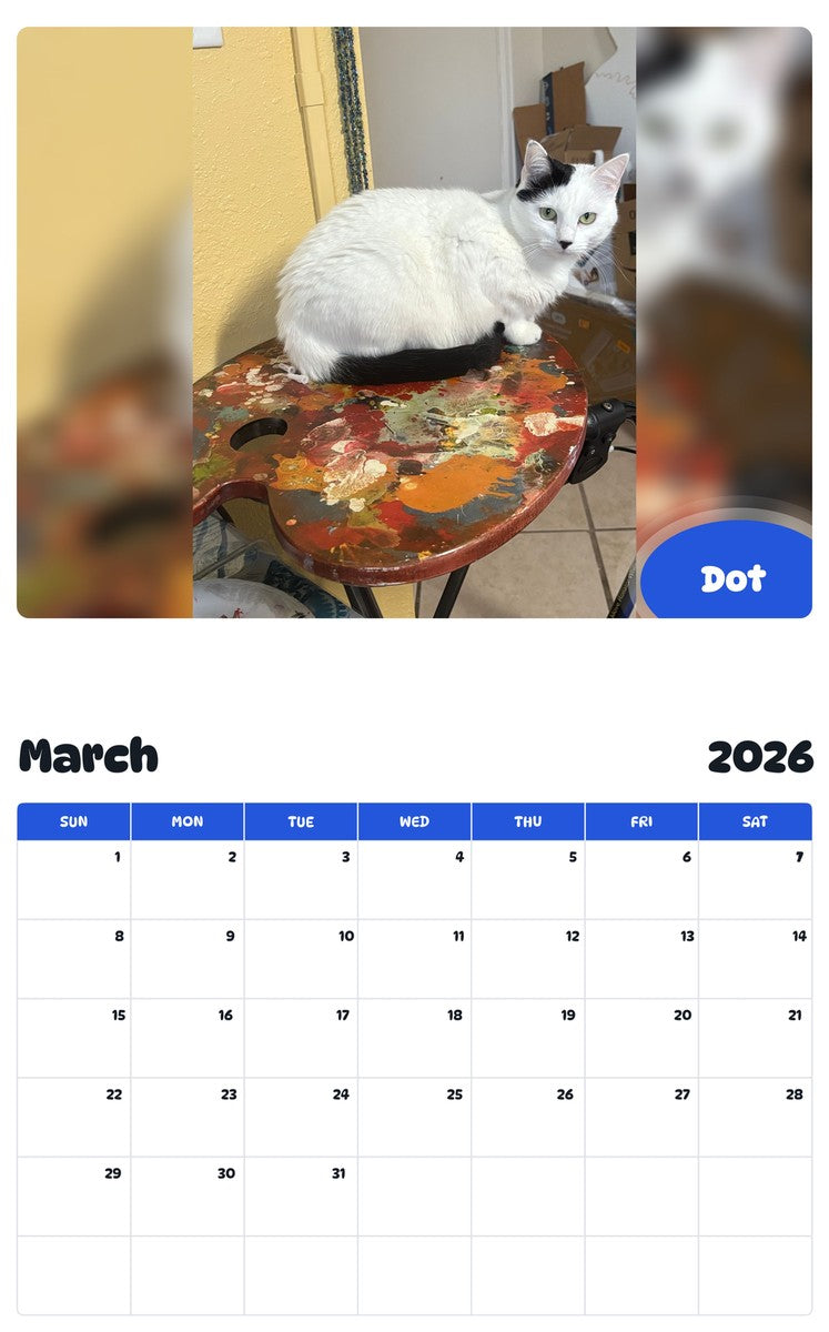 November 2025 - October 2026 Dot - Pawidols Pet Calendar