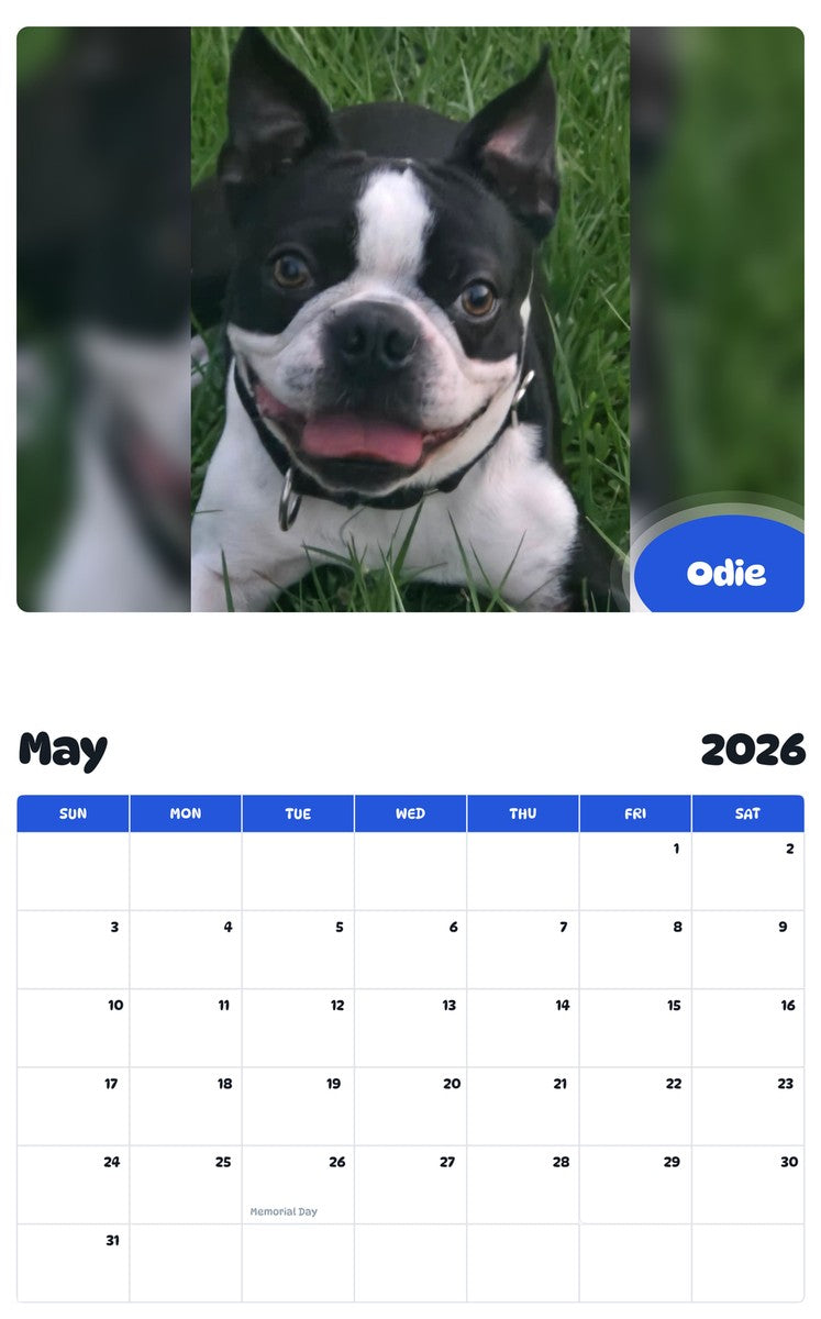 2026 - 2027 Odie - Pawidols Pet Calendar