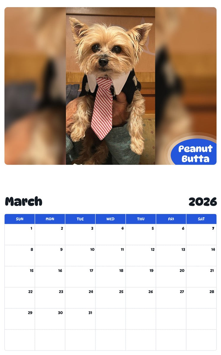 November 2025 - October 2026 Peanut Butta - Pawidols Pet Calendar