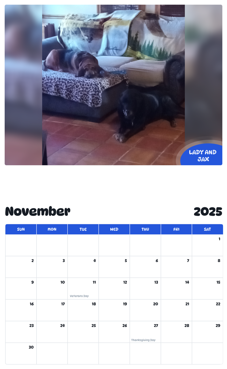 July 2025 - June 2026 Lady and jax - Pawidols Pet Calendar