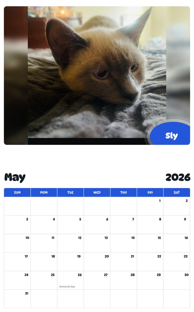 2026 - 2027 Sly - Pawidols Pet Calendar
