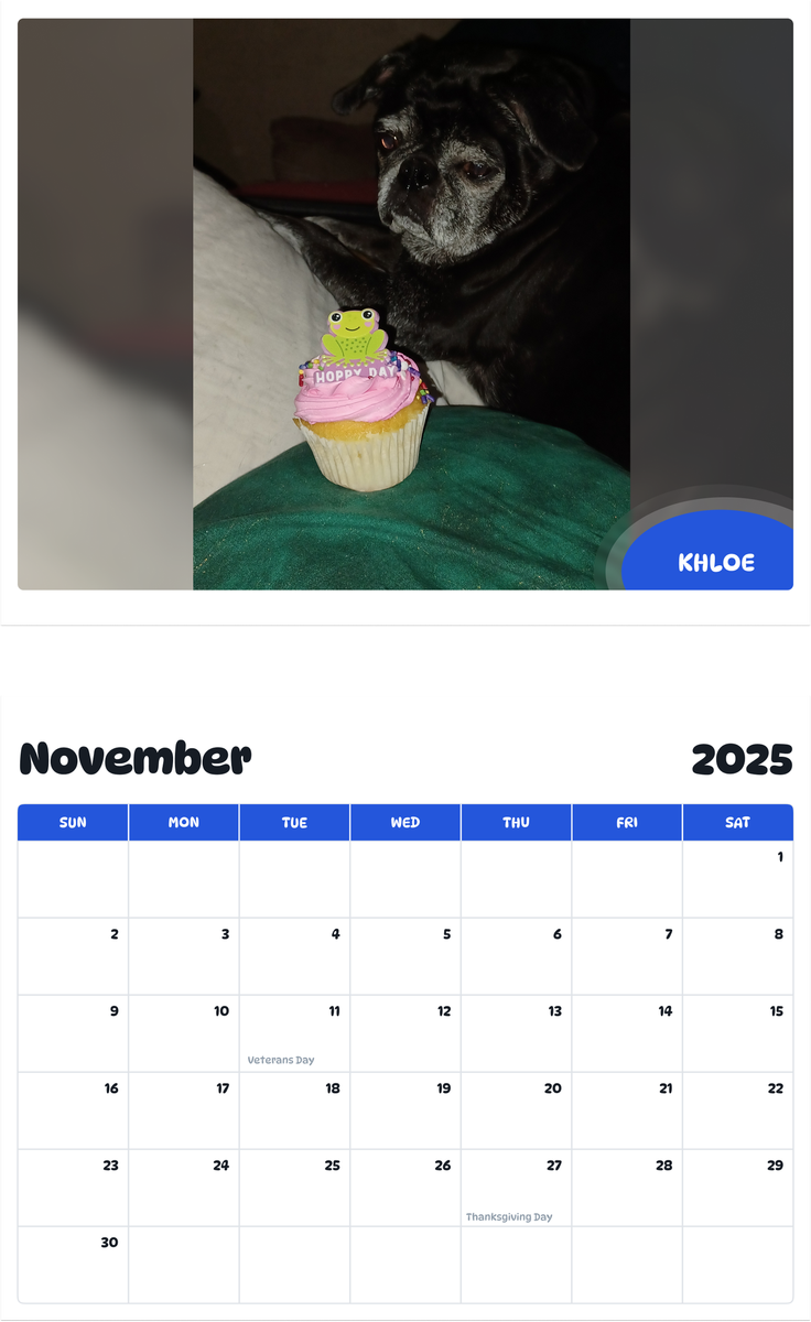 July 2025 - June 2026 Khloe - Pawidols Pet Calendar