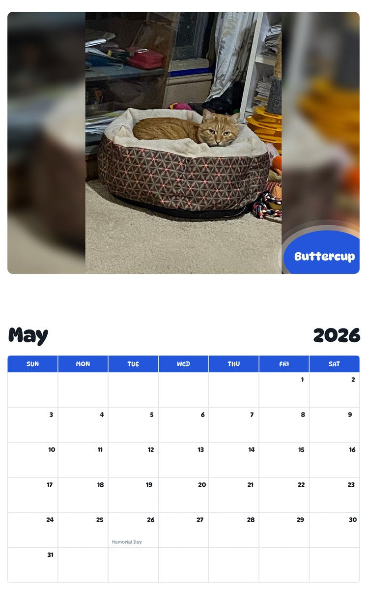 2026 - 2027 Buttercup - Pawidols Pet Calendar