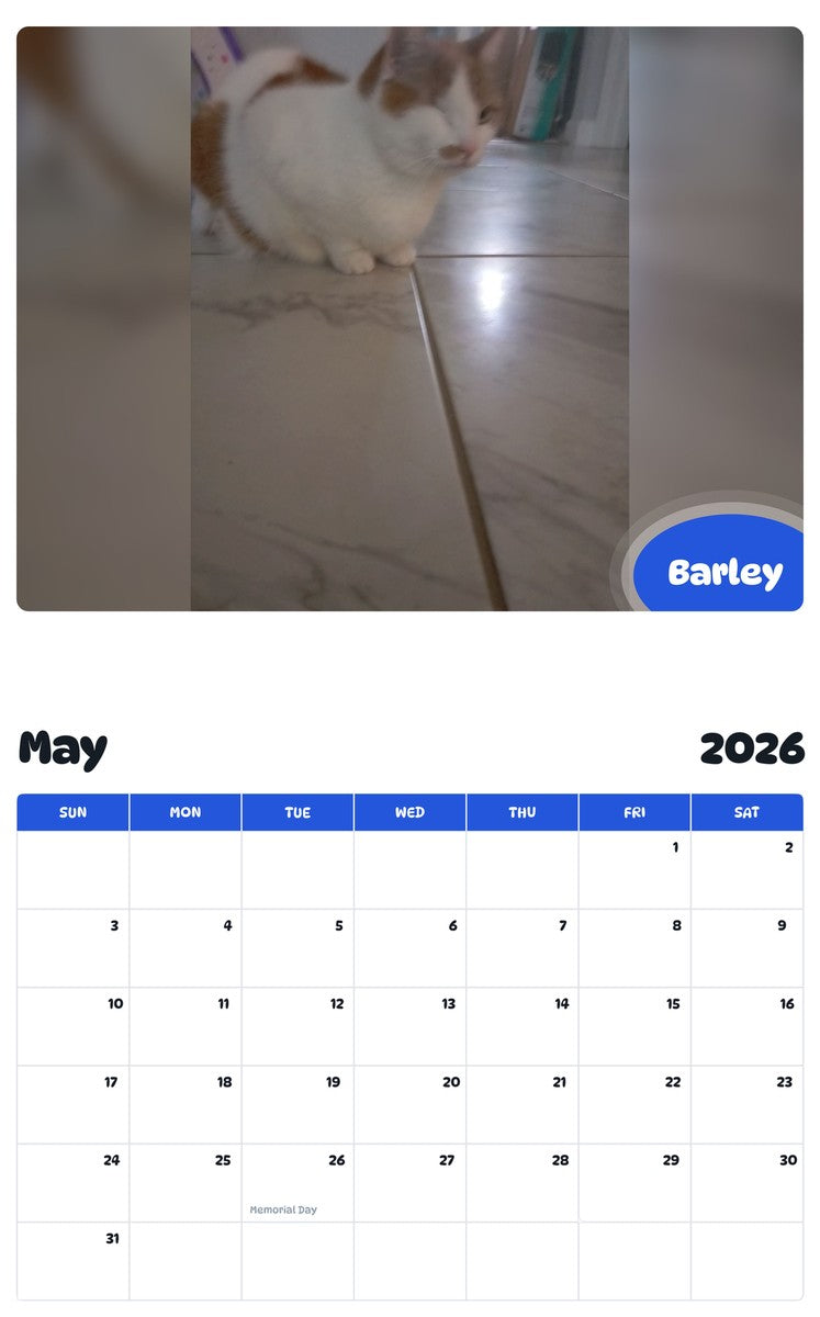 2026 - 2027 Barley - Pawidols Pet Calendar