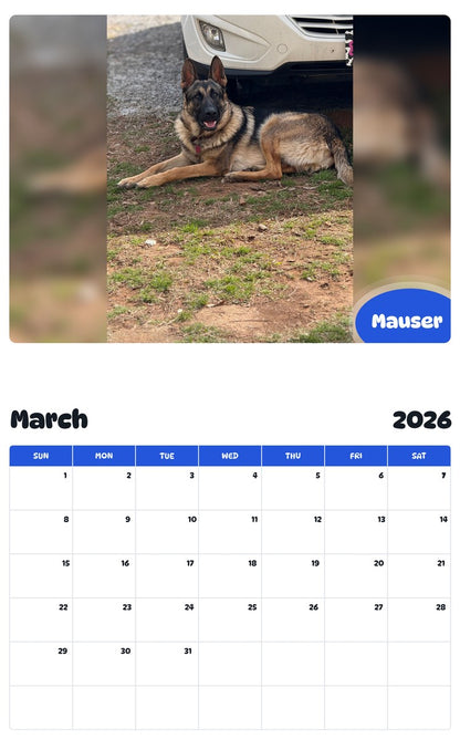 November 2025 - October 2026 Mauser - Pawidols Pet Calendar