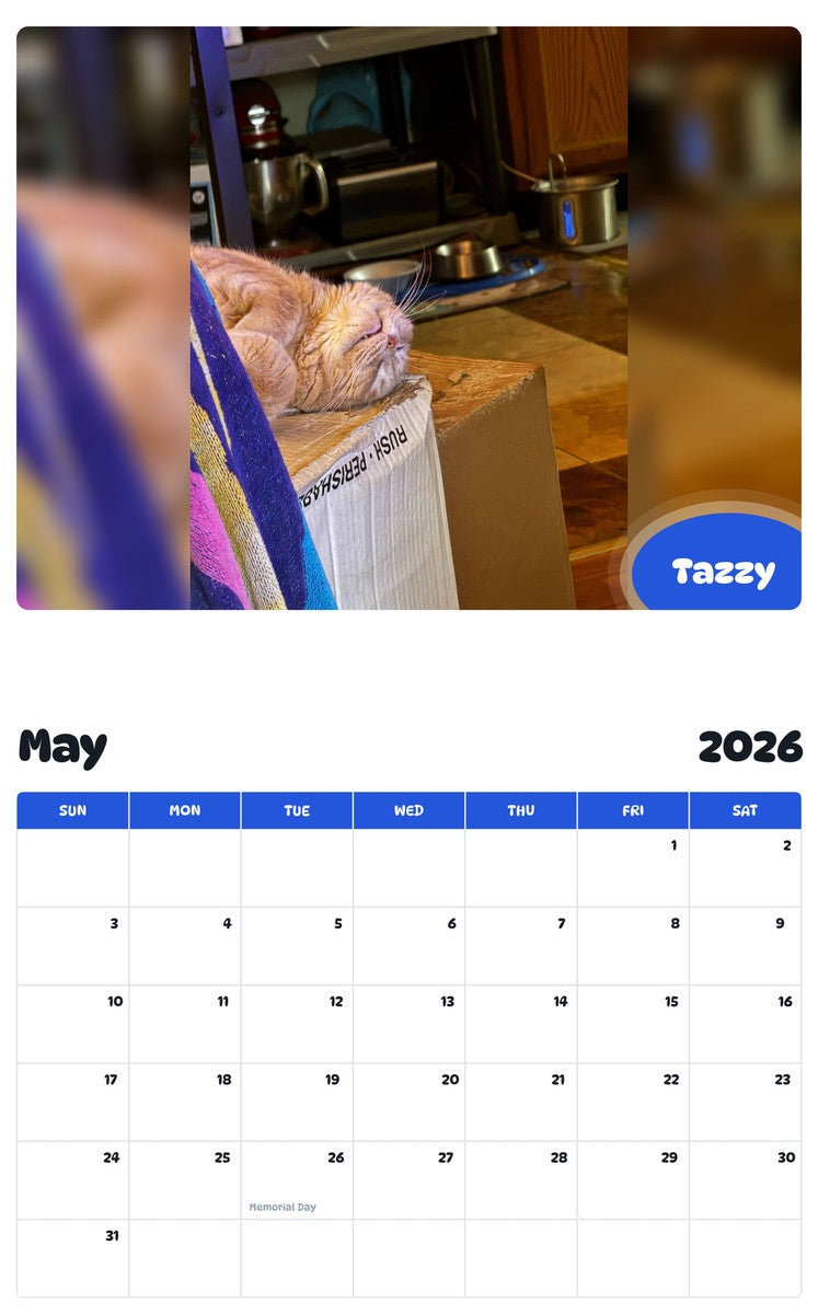 2026 - 2027 Tazzy - Pawidols Pet Calendar