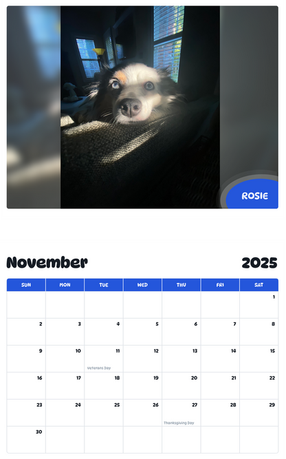 July 2025 - June 2026 Rosie - Pawidols Pet Calendar